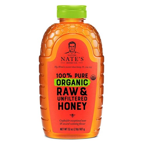 일반꿀 Nates Organic 100 Pure Raw amp Unfiltered Honey USDA Certified Organic 32oz Squeeze Bottle, 없음