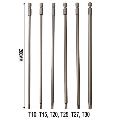 호환 Torx 스크루드라이버 비트 합금강 T10 T15 T20 T25 T27 T30 플랫 헤드 수공구 1개 6 개 200mm, [07] 6pcs