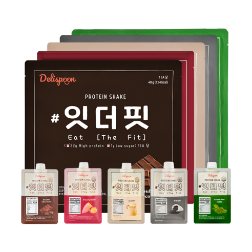 델리스푼 잇더핏 단백질 쉐이크 5주플랜(35개입) (더블초코1주+흑임자1주+미숫가루1주+고구마1주+녹차라떼1주), 5개, 280g