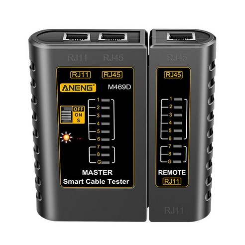 M469D 네트워크 케이블 테스터 네트워킹 도구 RJ45 + RJ11 별도의 디자인 광 Cat 네트워크 케이블 전화선 스위치용, 검은 색, 97x103x27mm, ABS 수지