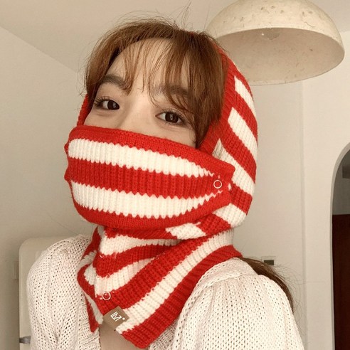 레니카 니트 바라클라바 후드 넥워머 겨울 방한 발라클라바 모자, 레드