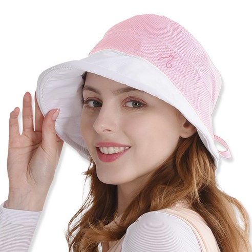 화이트챙 메쉬 꺾기 벙거지 여성 모자 버킷햇 등산 골프, 핑크