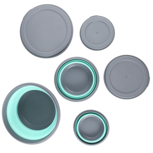 노 브랜드 3 개/대 그릇 세트 실리콘 접는 도시락 휴대용 뚜껑이있는 접이식 샐러드 블루, 1개, 파란색