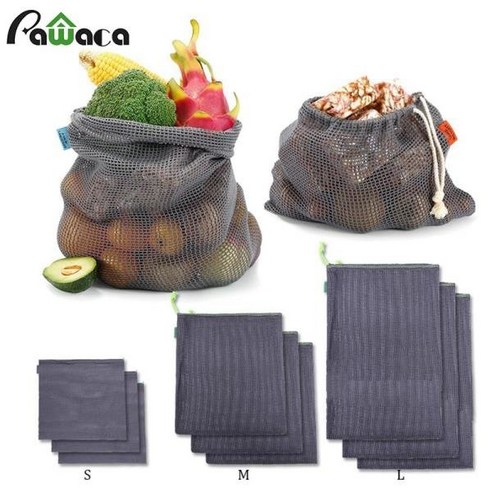 9pcs 재사용 가능한 생산 가방 코 튼 메쉬 생산 쇼핑