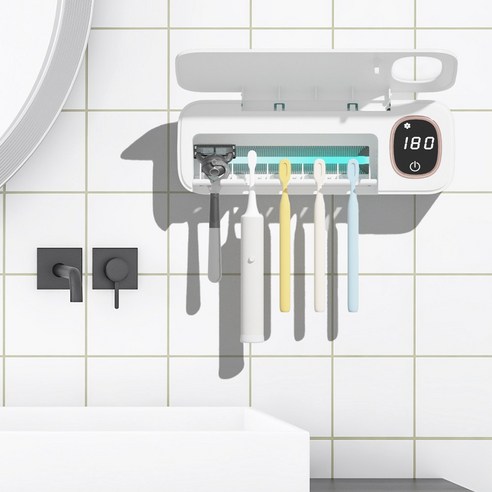 KUAHAI 가정용 무선 칫솔살균기 자동순환살균모드 UVC 칫솔건조기 칫솔소독기 LED 디스플레이, 흰색