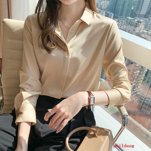 봄과 여름 긴 소매 셔츠 숙녀 단색 셔츠