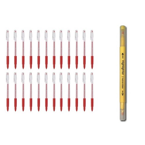 모나미 JELLER PEN 502 2DZ + 투코비 코마 트윈 형광펜 1개 컬러랜덤발송, 0.5 적색