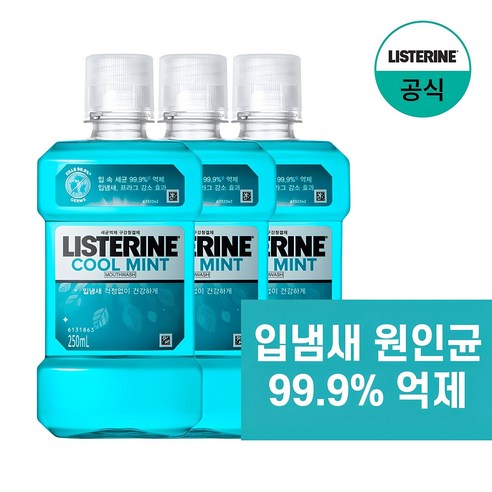 리스테린 쿨민트 구강청결제, 250ml, 3개