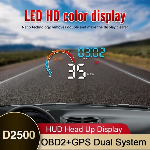 HUD GPS 헤드업 디스플레이 자동차 RPM 프로젝트터 속도계 속도 경보 보 D2500 OBD2