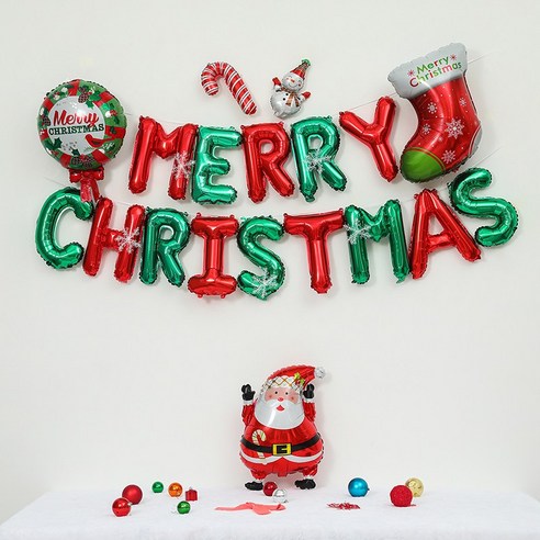 [피앤비유니티]크리스마스풍선세트 모음, 1세트, A02)크마세트-자모풍선실속형 지팡이산타