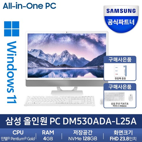 삼성 일체형PC 올인원PC DM530ADA-L25AH (인텔 펜티엄 11세대 7505 60.5cm WIN11 4GB 128GB SSD), DM530ADA-L25A, WIN 11