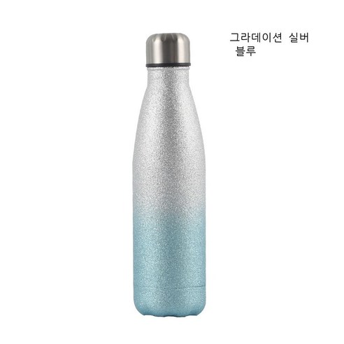야외 운동 물병 전기 도금 나무 무늬 304 진공 스테인리스강 콜라병 보온컵, 그라데이션 실버 블루, 350ML