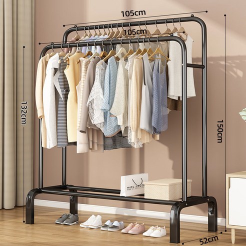 MBH 실내건조대 스탠드 건조대, 105cm-블랙 더블로드