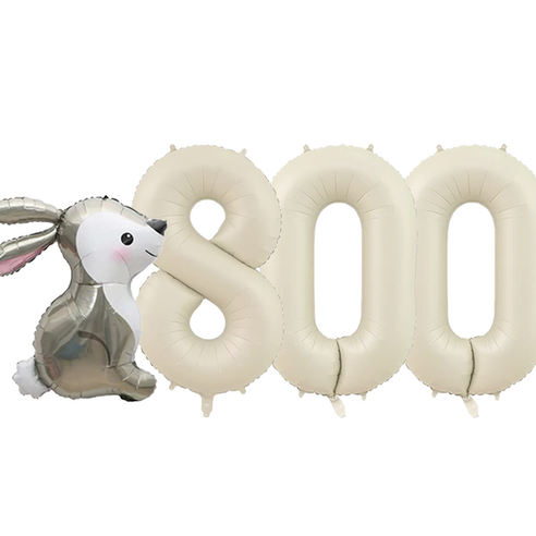 파파 파티 곰돌이 토끼 풍선 생일 파티 숫자 풍선 세트, 토끼 크림 800, 1세트