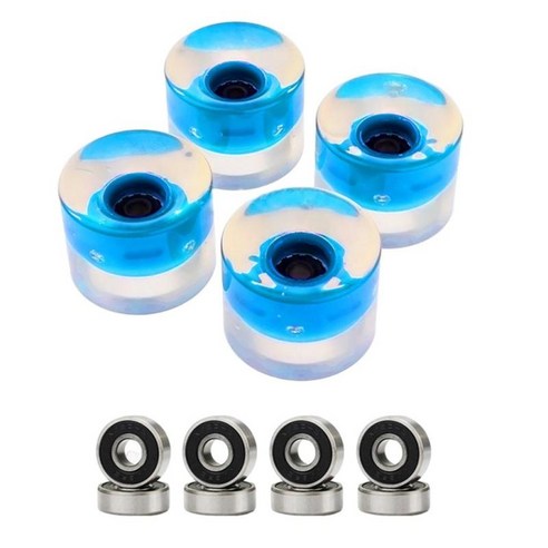 4 팩 PU 플래싱 휠 70mm 78a 스케이트보드 롱보드용 교체 휠, 라이트 블루