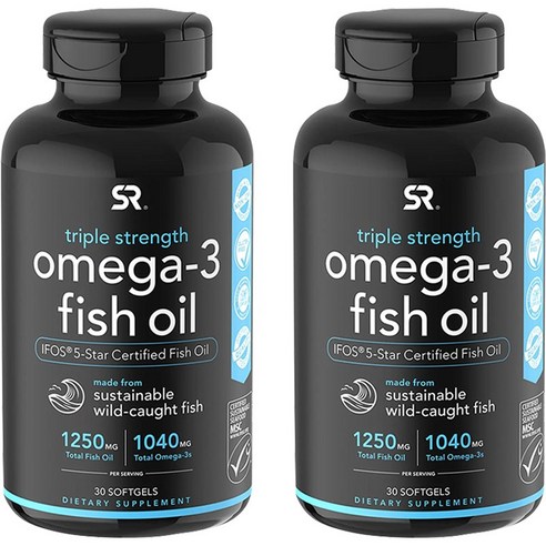 스포츠리서치 트리플 스트렝스 오메가-3 피쉬 오일 1250mg 소프트젤, 30캡슐, 2개