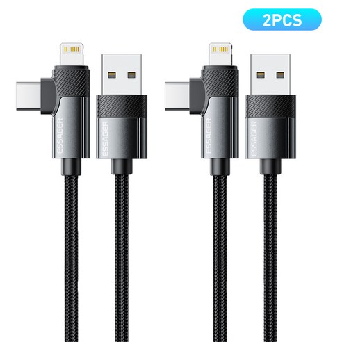Essager A to C타입+아이폰8핀 3A PD 고속충전 케이블, 2개, 회색, 2m