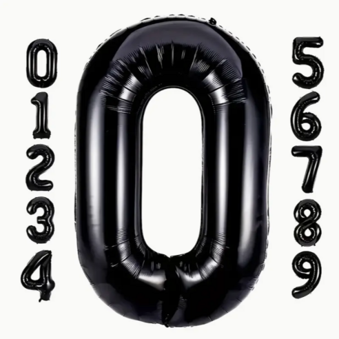 봉스 숫자 풍선 블랙 대형 40인치 100cm, 숫자0, 1개