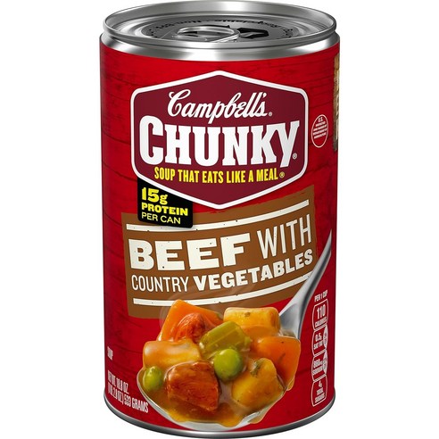 캠벨 청키 비프 베지터블 수프 553g x4팩 Chunky Soup Beef Country Vegetables 18.8oz, 533g, 8개