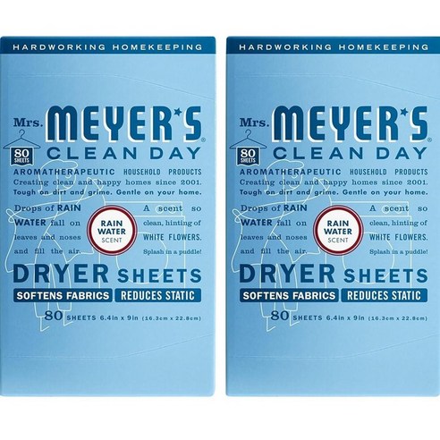 Mrs. Meyer's Clean Day 건조기 시트 빗물 향 80개입 (2팩) 516634, 80 Count (Pack of 2), 2개