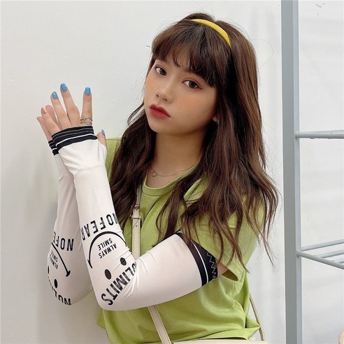 DFMEI 아이스 슬리브 여성용 암가드 슬리브 선스크린 아이스 실크 프린트, DFMEI웃는걸두려워하지마