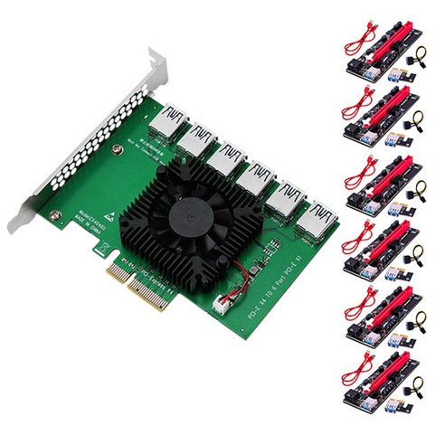 노 브랜드 PCIE 1 - 6 PCI Express VER009S 라이저 카드 어댑터 PCI-E 슬롯 4X 6X USB 3.0 광부 채굴을 위한 SATA 6Pin 전원, 없이, 확장 카드