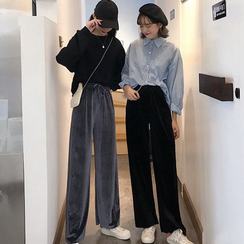 고급스러운 다크벨벳 블링 일자핏 팬츠