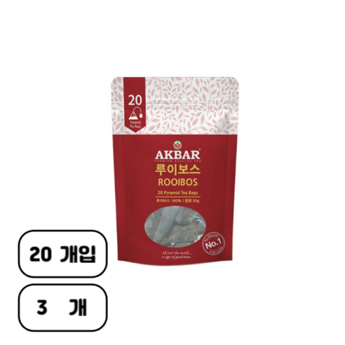 아크바 루이보스 허브티 피라밋 티백, 1.5g, 20개입, 3개