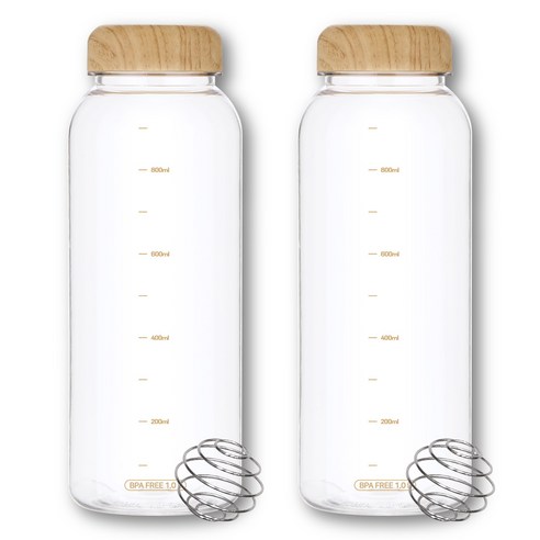 위드 눈금물병 트라이탄 쉐이커보틀 우드무늬캡 1000ml, 2개, 1L, 체리
