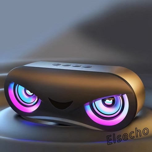 ELSECHO 레인보우 LED 블루투스 스피커 우퍼 스피커, 블랙