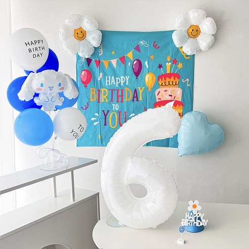 하피블리 산리오 캐릭터 풍선 아이 생일 파티 용품 세트, 시나모롤, 프리미엄세트(숫자6)