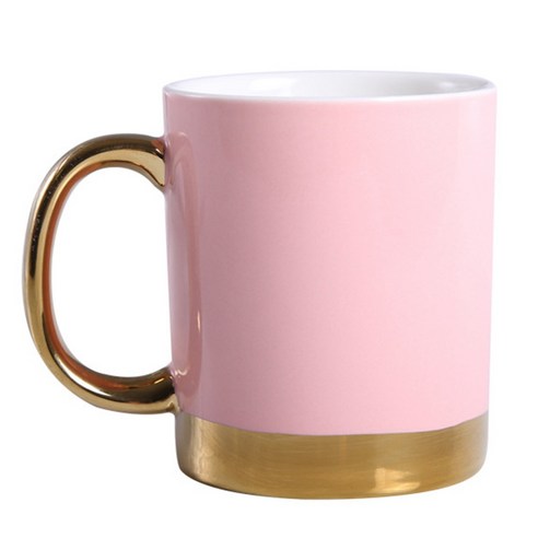 머그잔 세라믹 컵 북부 유럽 간단한 커피 컵 연인 컵 손잡이 골드 핸들 머그잔, 하나, 분홍