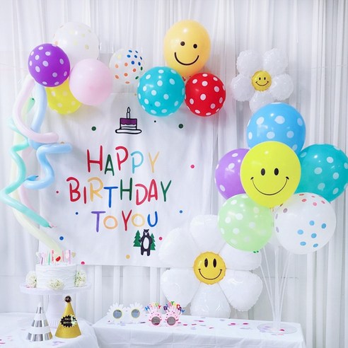 생일 홈파티 현수막 풍선 세트 파티 꾸미기 축하 용품, 곰돌이 생일현수막 풍선세트