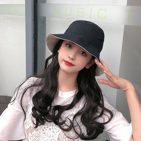 DFMEI 벙거지녀 여름 캡틴트 자외선차단모자녀조 민낯선모자, DFMEI 블랙+베이지 콤비 양면
