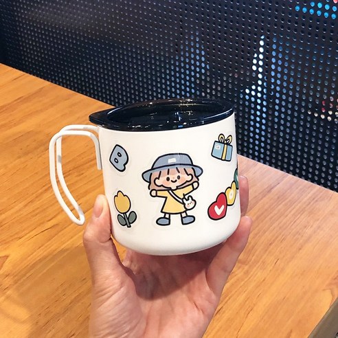 smy커피 컵 휴대용 보온병 컵 남성과 여성 학생 간단한 신선한 한국어 사무실 컵 뚜껑 컵, 색깔6, 하나