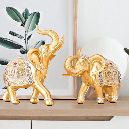 Nurom 코끼리장식품 집들이선물 개업선물 황금코끼리 풍수 인테리어, 황금코끼리 2PCS