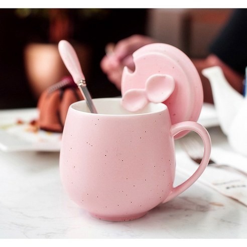 뚱뚱 컵 안개꽃 도자기 컵 배 크다 창의 머그컵 잎 덮개 커피 컵 물컵 0483, 핑크/핑크, 301-400ml