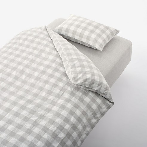 무인양품 MUJI 재생 코튼 혼방 이불 커버 세트, 체크