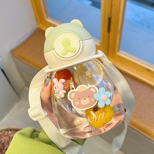 【휴대용 물병】물 컵 여자를위한 찾고 플라스틱 컵 성인과 투명한 밀짚 컵 휴대용 귀여운 대용량 물병 컵, 색깔3