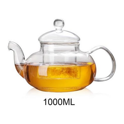 티포트  1PCS 1000ml 내열 유리 찻주전자 주전자 꽃 유리 찻주전자 찻잎 초본 커피 레몬즙 1000ml, 투명