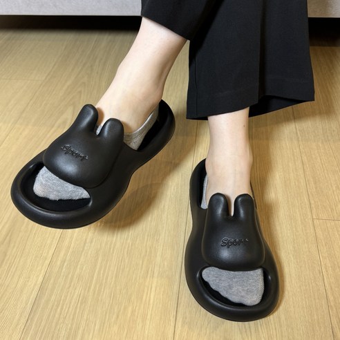 네이밍무 EVA 사무실 실내 욕실화 쿠션 슬리퍼, 블랙, 1개