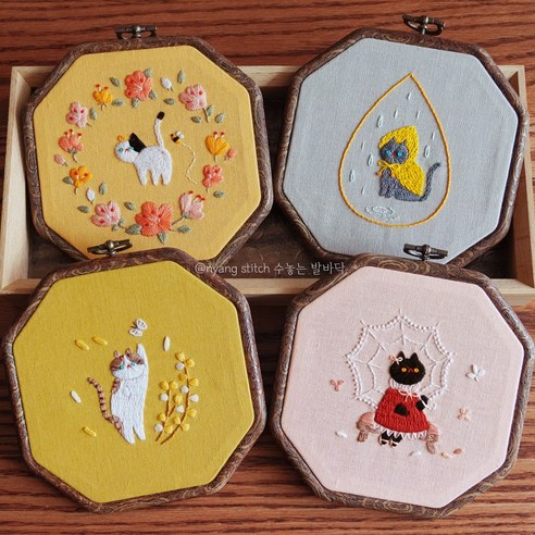 창의적인 취미, 고양이 프랑스 자수 DIY 강의 패키지 소개 자수