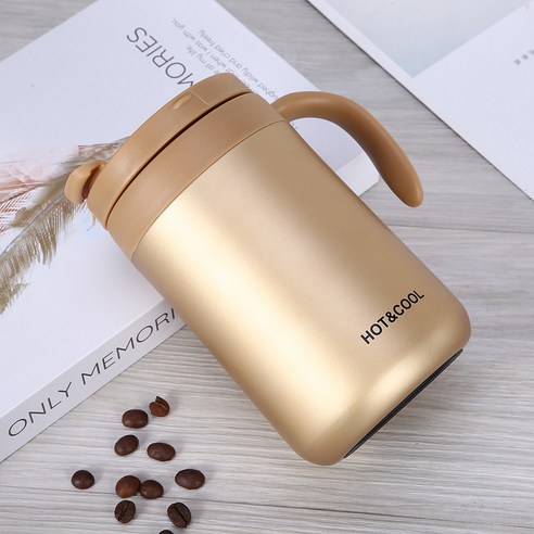 손잡이 커피 텀블러 사무실 커피잔 304 스테인리스강 머그컵 물컵 선물컵, 500ml 골드, 500ml