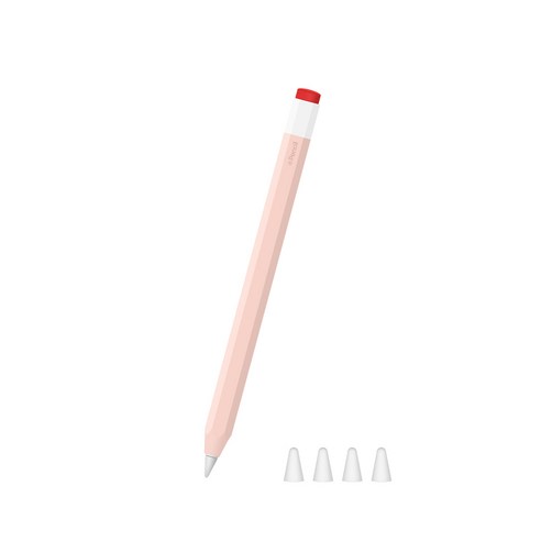 제이로드 애플펜슬 1세대 연필 케이스 + 실리콘 펜촉 보호캡 4개입, 핑크