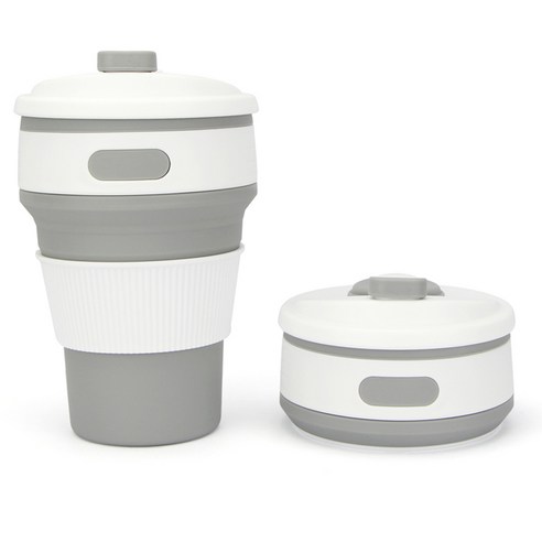 350ML 실리콘 접이식 커피 컵 휴대용 야외 여행 마시는 머그잔 접을 수 있는 물 차 컵, model 2 grey