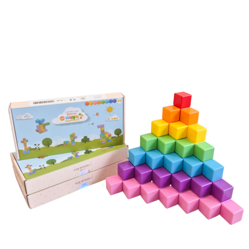 벨베이비 영유아 자석블럭 빅사이즈 35mm, 레인보우, 3세트