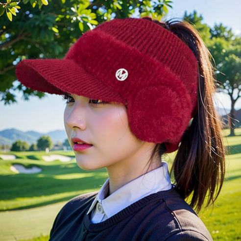 새론일상 골프모자 여성 방한 겨울용 귀도리 썬캡, 와인, 1개