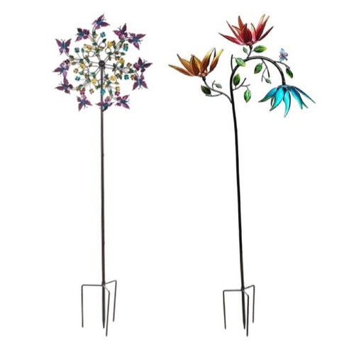 2 조각 바람 큰 꽃 나비 풍차 안뜰 잔디 홈 장식, 여러 가지 빛깔의, 철