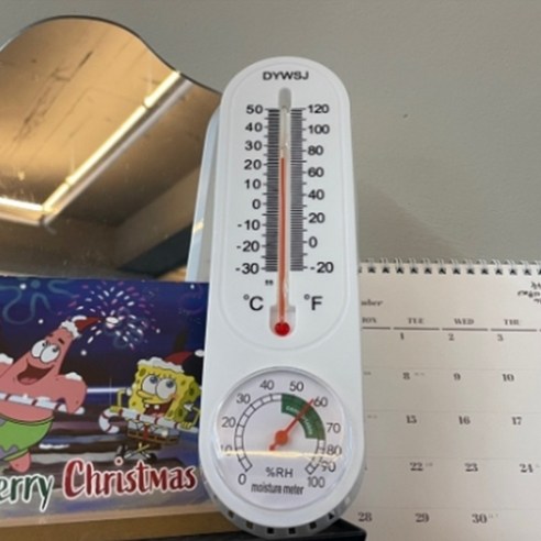 원형 벽걸이 온도계 사무실 무전원 아날로그 온습도계, 1개