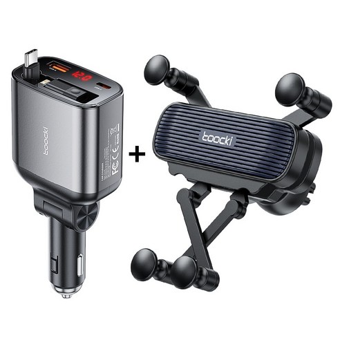 Toocki 차량용 시거잭 충전기 C타입 초고속 충전기 PPS 105w 시거잭 차량용 초고속 충전2.0 45w차량용 충전기, 그레이, TQ-CC38-C